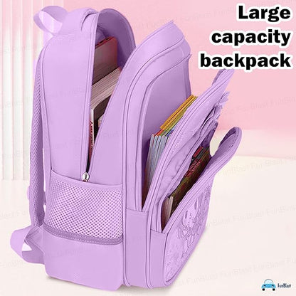 Stylish School Backpack for Girls – Cartoon Print Water-Resistant School Bag for Kids 8–12 Years (41 x 32 x 15 cm)