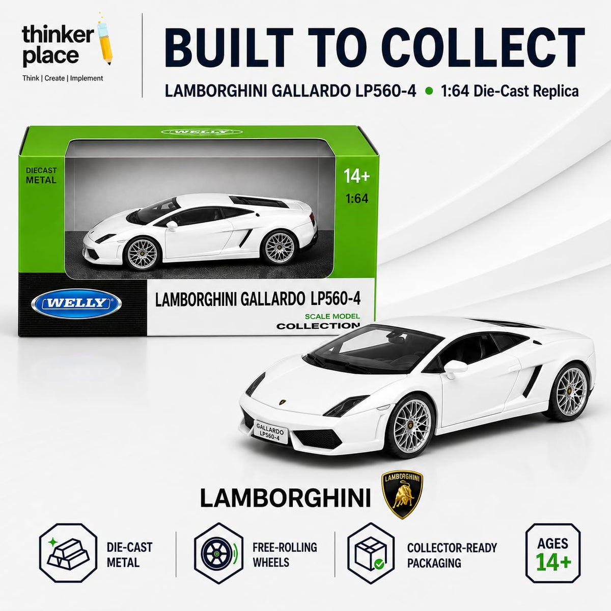 Welly 1:64 Lamborghini Gallardo LP560-4 White Die-Cast Metal Model Car