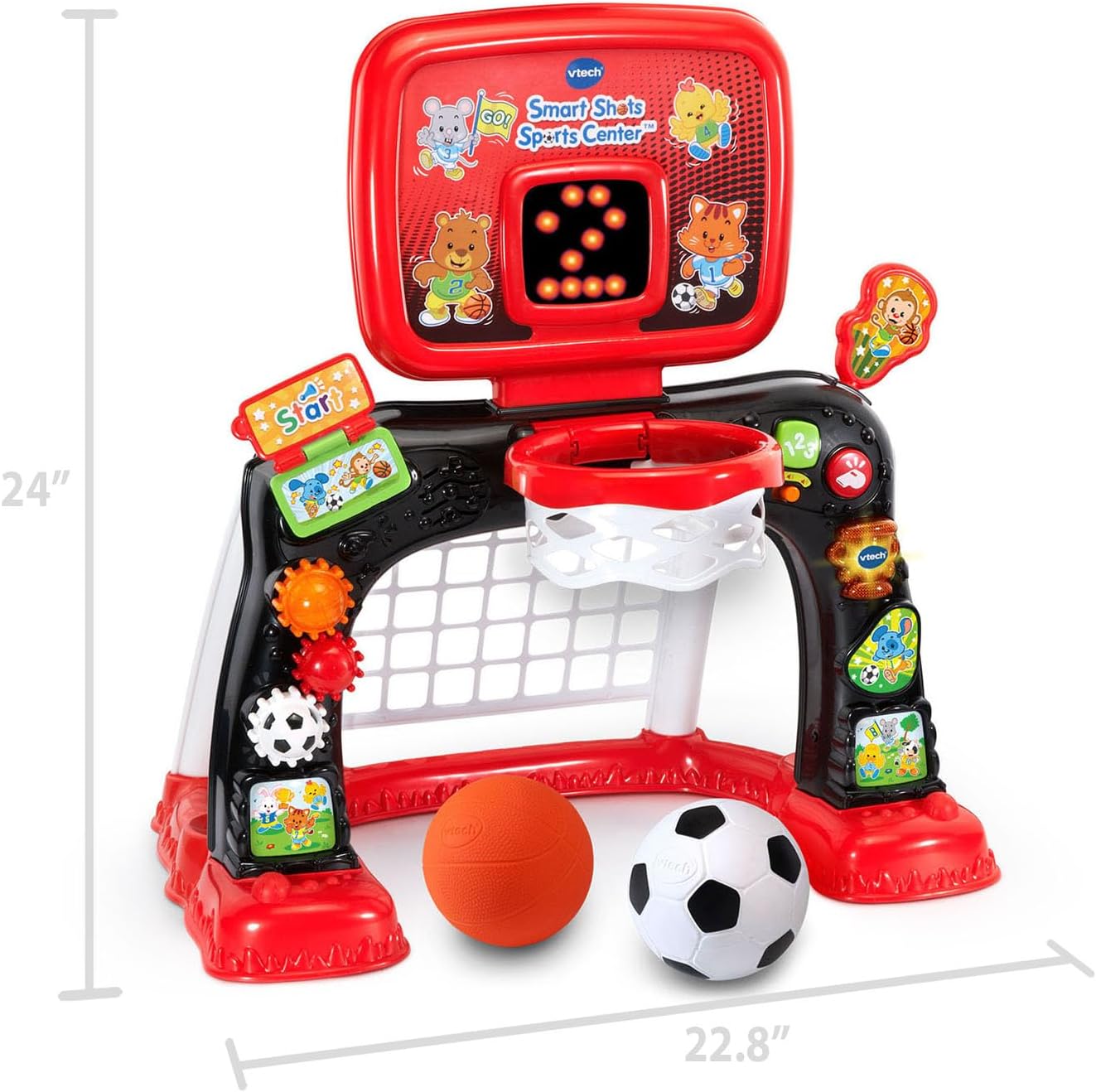 VTech Smart Shots Sports Center Interactive Basketball & Soccer Goal Set for Toddlers, Red | Lights, Sounds & Educational Sports Toy