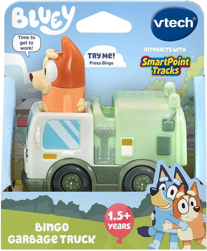 VTech Bluey Bingo Garbage Truck | Interactive Push-Along Vehicle Toy with Bingo Figure, Sounds, Phrases & Pretend Play for Toddlers