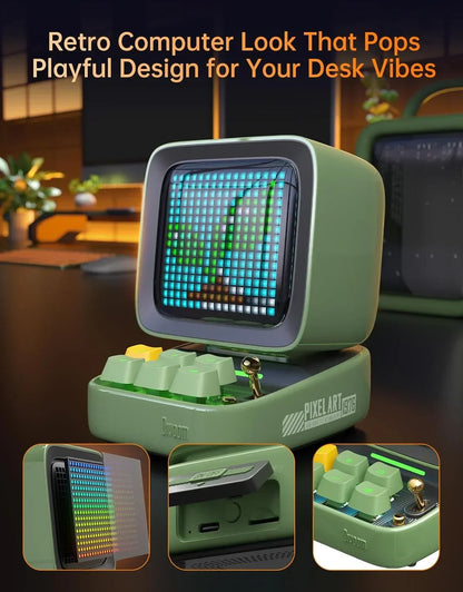 Divoom Ditoo-Mic Bluetooth Speaker with Karaoke Microphone - RGB Keyboard and Pixel Display Desktop Decor, Different Sound Modes, Ideal Gifts for Home Party, Mobile KTV (Green)
