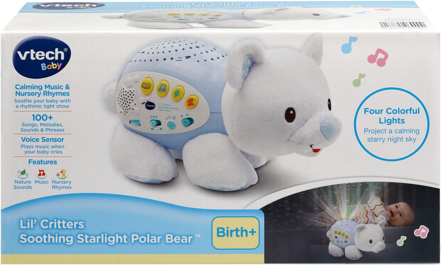 VTech Baby Lil' Critters Soothing Starlight Polar Bear Nursery Projector | Musical Night Light, Cry Sensor & Star Projection Sleep Soother