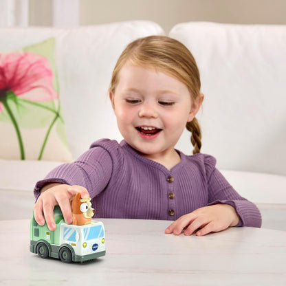 VTech Bluey Bingo Garbage Truck | Interactive Push-Along Vehicle Toy with Bingo Figure, Sounds, Phrases & Pretend Play for Toddlers