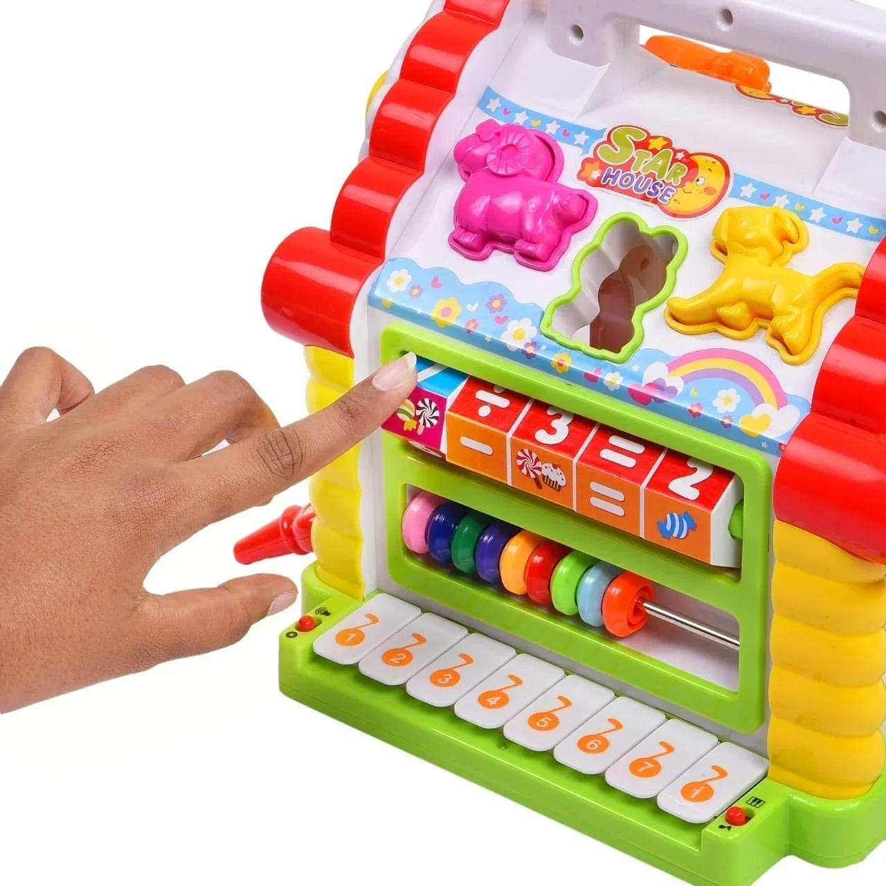 HOLA House Party Educational Toys, Baby House with Shape Sorters, Musical Piano Keys, Counting Math Beads ,Blocks Activity Cube ,Play Cube for Kids - 739 - Jaiman Toys