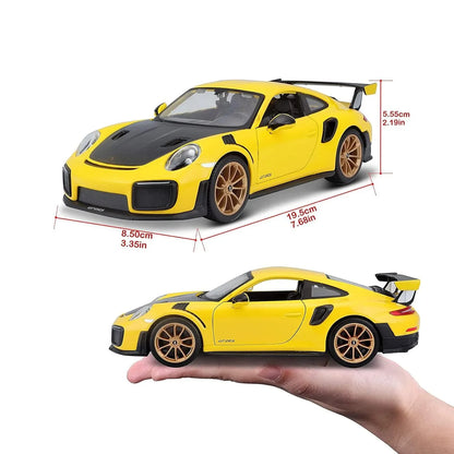 Bburago 1:24 Porsche 911 GT2 RS Diecast Model – Yellow with Carbon Hood Collectible Car