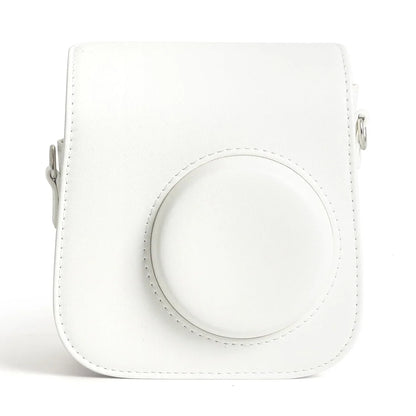 PU Leather Camera Case for Instax Mini SE – Protective Pouch with Adjustable Shoulder Strap - White - Jaiman Toys