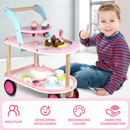 Sweet Treats Wooden Ice Cream & Tea Trolley – Pretend Play Cart for Kids - Jaiman Toys