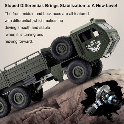 Military Transporter RC Truck 6WD | 2.4G Off-Road Army Cargo Vehicle with LED Lights (RTR)