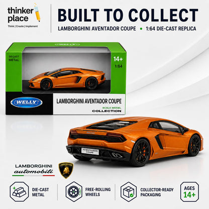 Welly 1:64 Lamborghini Aventador Coupe Metallic Orange Die-Cast Metal Model Car