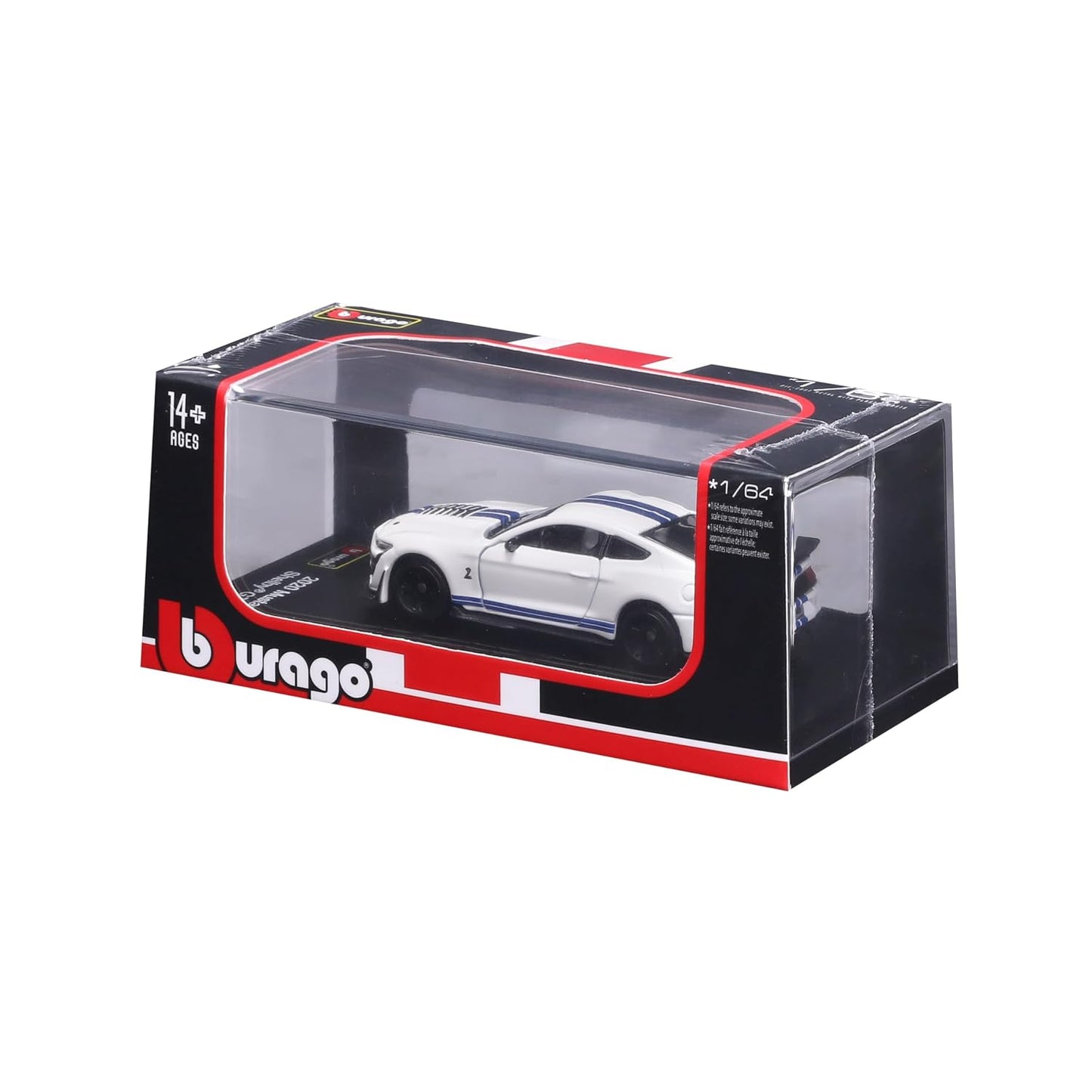 Bburago 1:64 2020 Ford Mustang Shelby GT500 Die-Cast Model Car | Metal Collectible Sports Car with Display Stand – White, Ages 14+