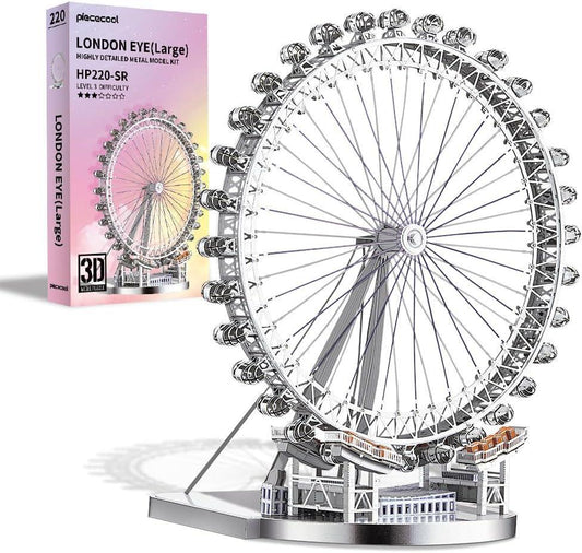 Piececool 3D Metal Puzzle London Eye (Large) Ferris Wheel Model – 141 Pieces – Level 3 Difficulty – Stainless Steel DIY Model Kit