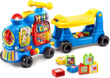 VTech Sit-to-Stand Ultimate Alphabet Train, Blue | Interactive Ride-On Learning Train with Alphabet Blocks, Music, Numbers, Phonics & Educational Activities for Toddlers