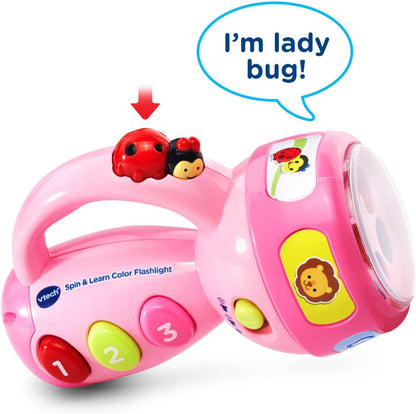 VTech Spin and Learn Color Flashlight, Pink | Interactive Educational Flashlight Toy with Colors, Numbers, Animals, Songs & Light-Up Learning for Toddlers