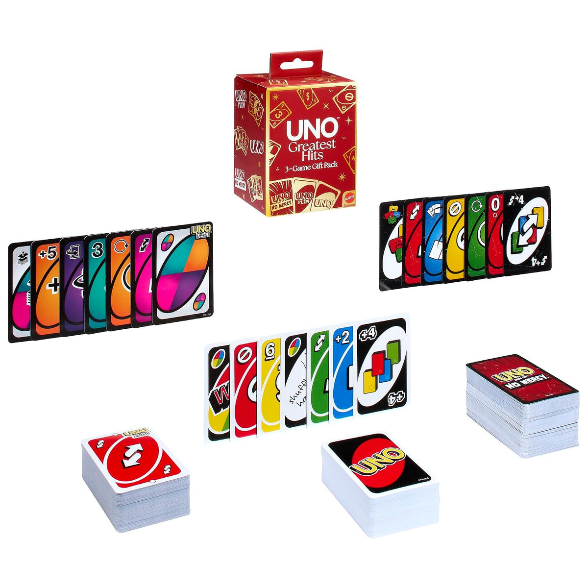 Mattel Games UNO Greatest Hits Gift Pack – UNO, UNO Flip & UNO Show ’Em No Mercy 3 Card Games Set