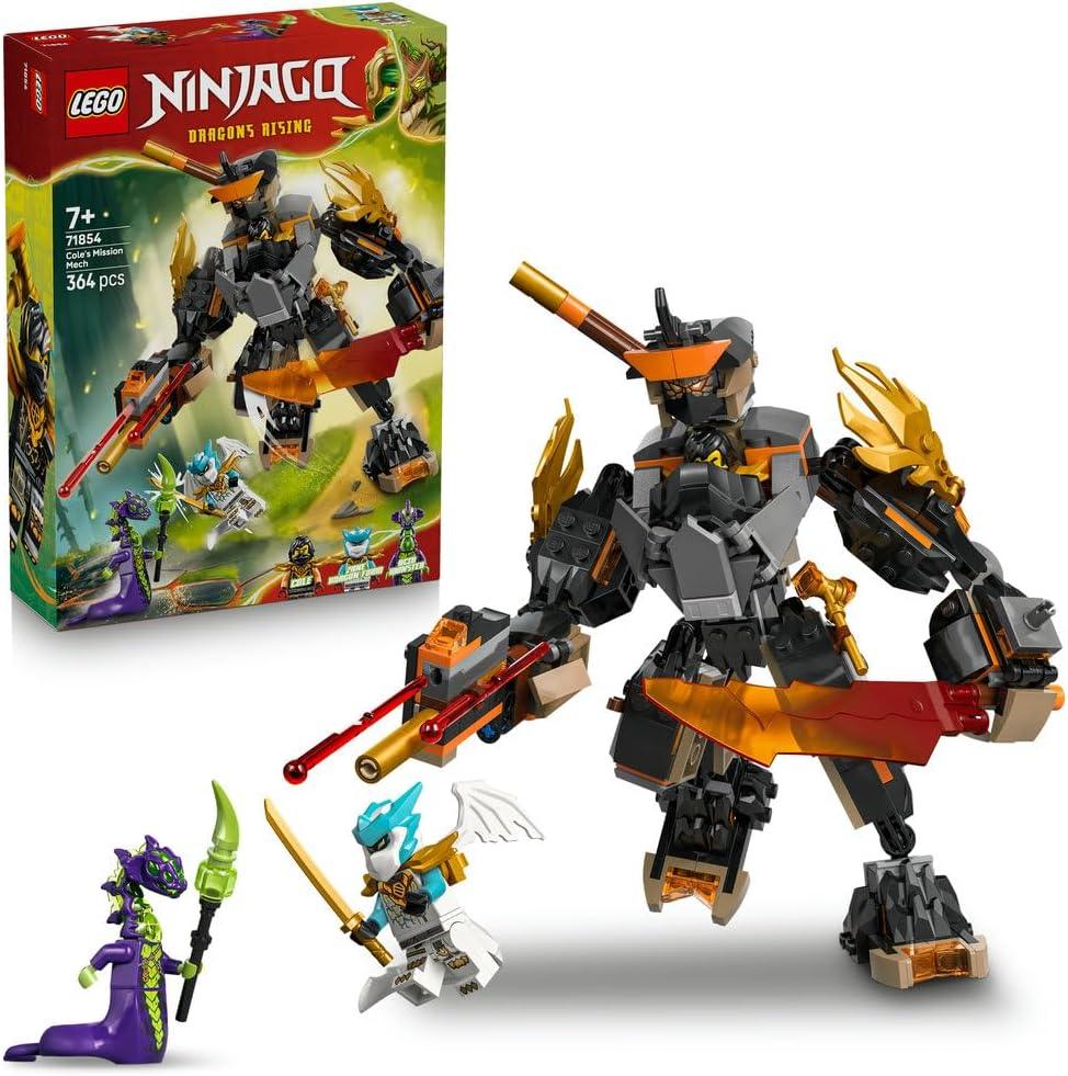 LEGO NINJAGO 71854 Cole's Mission Mech & Dragon Zane - Ninja Toy w/an Action Figure, 3 Minifigures and Swords - Birthday Gift for 7+ Year Old Boys & Fans