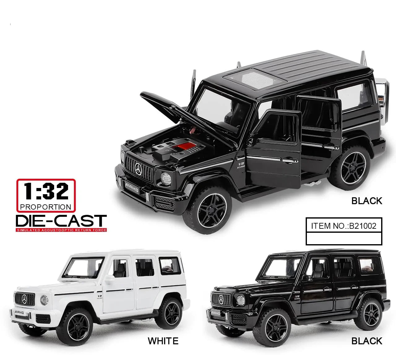 JOY JUNCTION Mercedes-Benz 1:32 Scale Alloy Metal Pullback Die-Cast Car – Black with Lights, Music & Openable Doors - Jaiman Toys