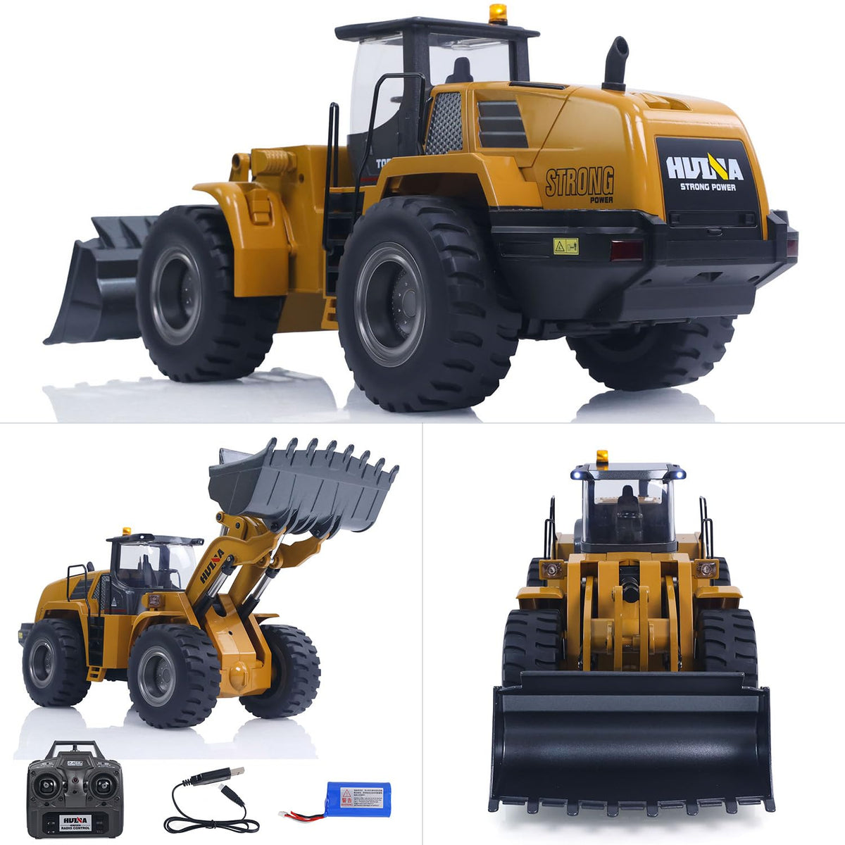 HUINA 1583 1:14 Scale RC Wheel Loader | 2.4GHz 10CH Remote Control Construction Vehicle with Electric Lifting Bucket, Lights & Sound | 14+