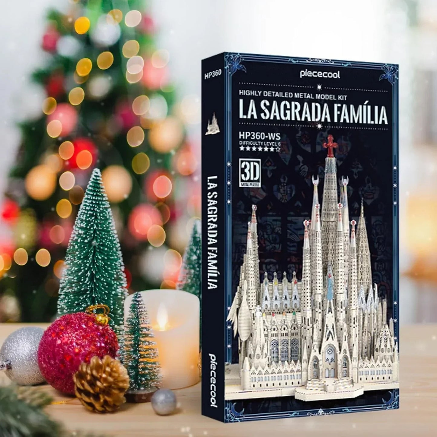 Piececool  3D Metal Puzzle La Sagrada Familia Cathedral Model – 450 Pieces – Level 6 Difficulty – Stainless Steel DIY Architecture Model Kit