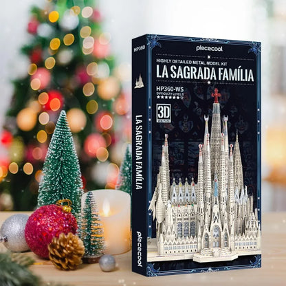 Piececool  3D Metal Puzzle La Sagrada Familia Cathedral Model – 450 Pieces – Level 6 Difficulty – Stainless Steel DIY Architecture Model Kit