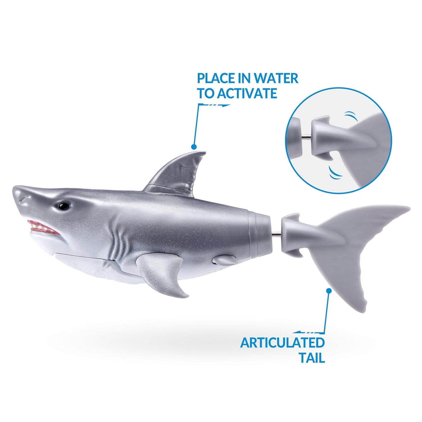 ZURU Robo Alive Robo Shark Water Activated Swimming Toy with Realistic Shark Movement, Swims in 5 Directions, Interactive Robotic Water Toy with Lifelike Design, Batteries Included, Bath Tub & Swimming Pool Toy for Kids Boys & Girls