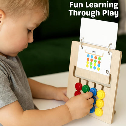 Wooden Montessori Slide Puzzle for Kids | Color Matching Logic Game | Educational Brain Teaser Toy for Ages 3–8