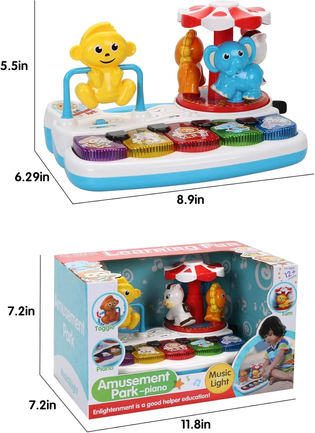 Baby Musical Toys Animal Amusement Park with Light, Kids Baby Toddler Piano Keyboard, Educational Learning Toy - Jaiman Toys