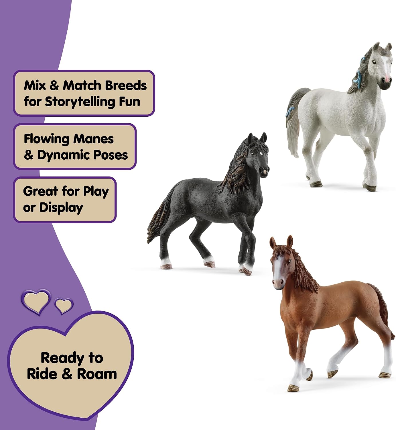Schleich Horse Club - 3 PC Horse Figurine Playset - Collectible Figures with 3 Unique Breeds for Girls and Boys - Realistic Farm Animal Toy Set for Kids Ages 5+ | 77788