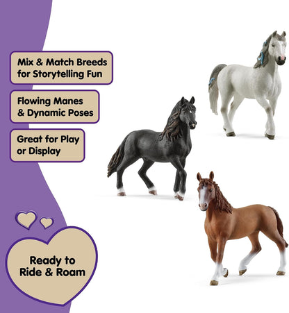 Schleich Horse Club - 3 PC Horse Figurine Playset - Collectible Figures with 3 Unique Breeds for Girls and Boys - Realistic Farm Animal Toy Set for Kids Ages 5+ | 77788