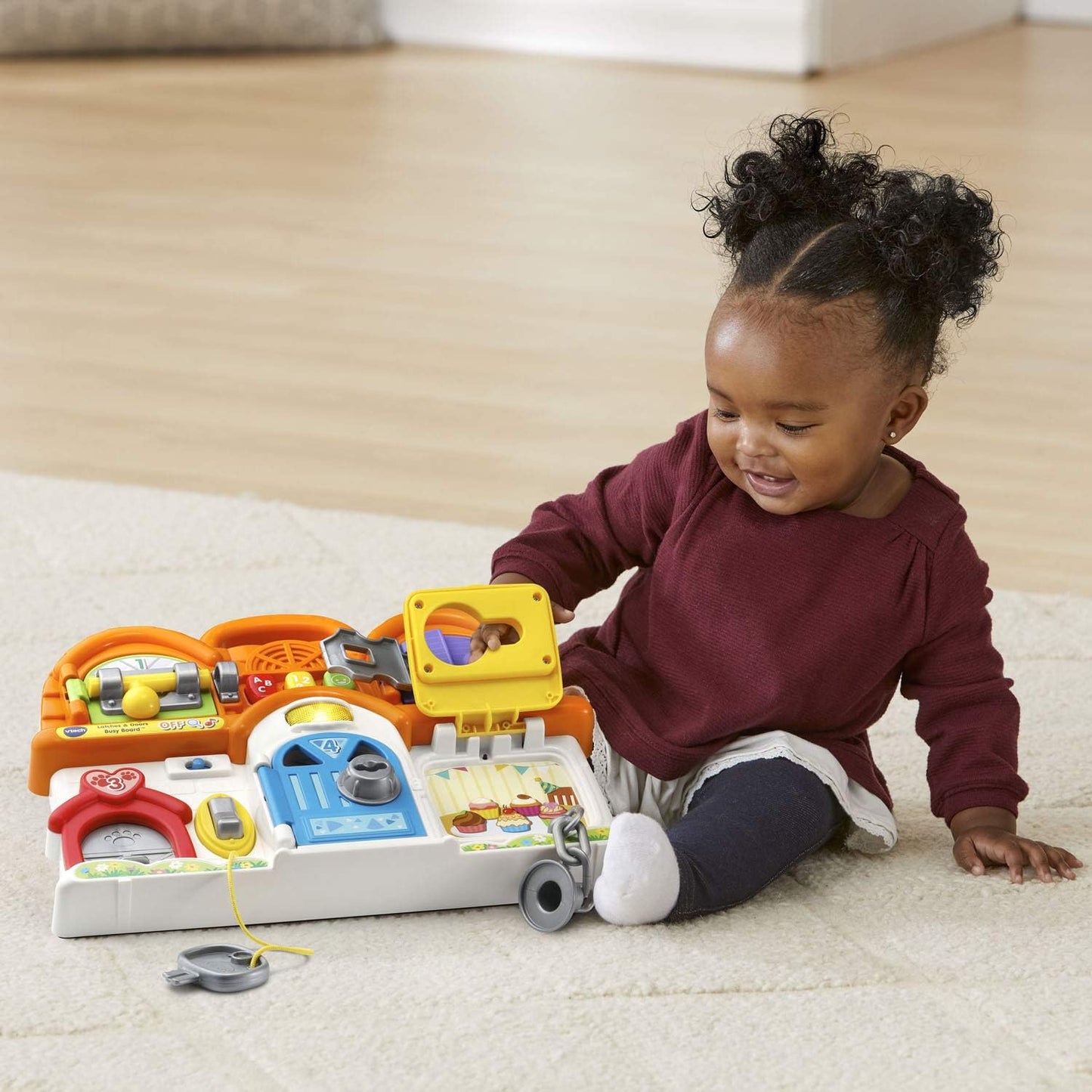 VTech Latches & Doors Busy Board, Multicolor | Interactive Montessori Learning Activity Board with Locks, Keys, Lights, Music & Educational Games for Toddlers