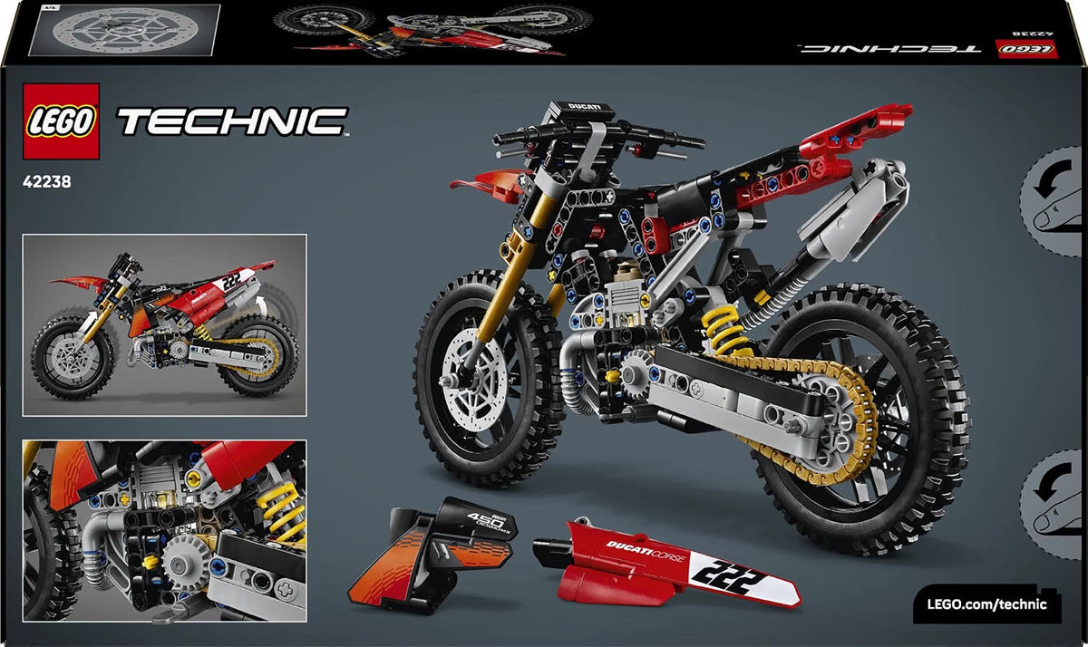 LEGO 42238 Technic Ducati Desmo450 MX Factory Motorcycle – 457-Piece Motocross Bike Building Set, Ages 10+