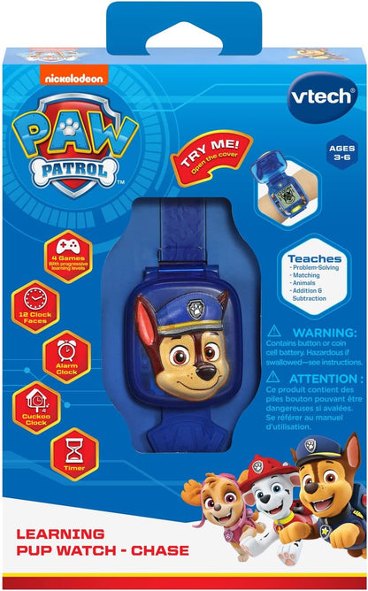 VTech PAW Patrol Learning Pup Watch – Chase | Interactive Educational Watch with 4 Learning Games, Clock, Alarm, Timer & Cuckoo Clock for Kids Age 3-6 Years
