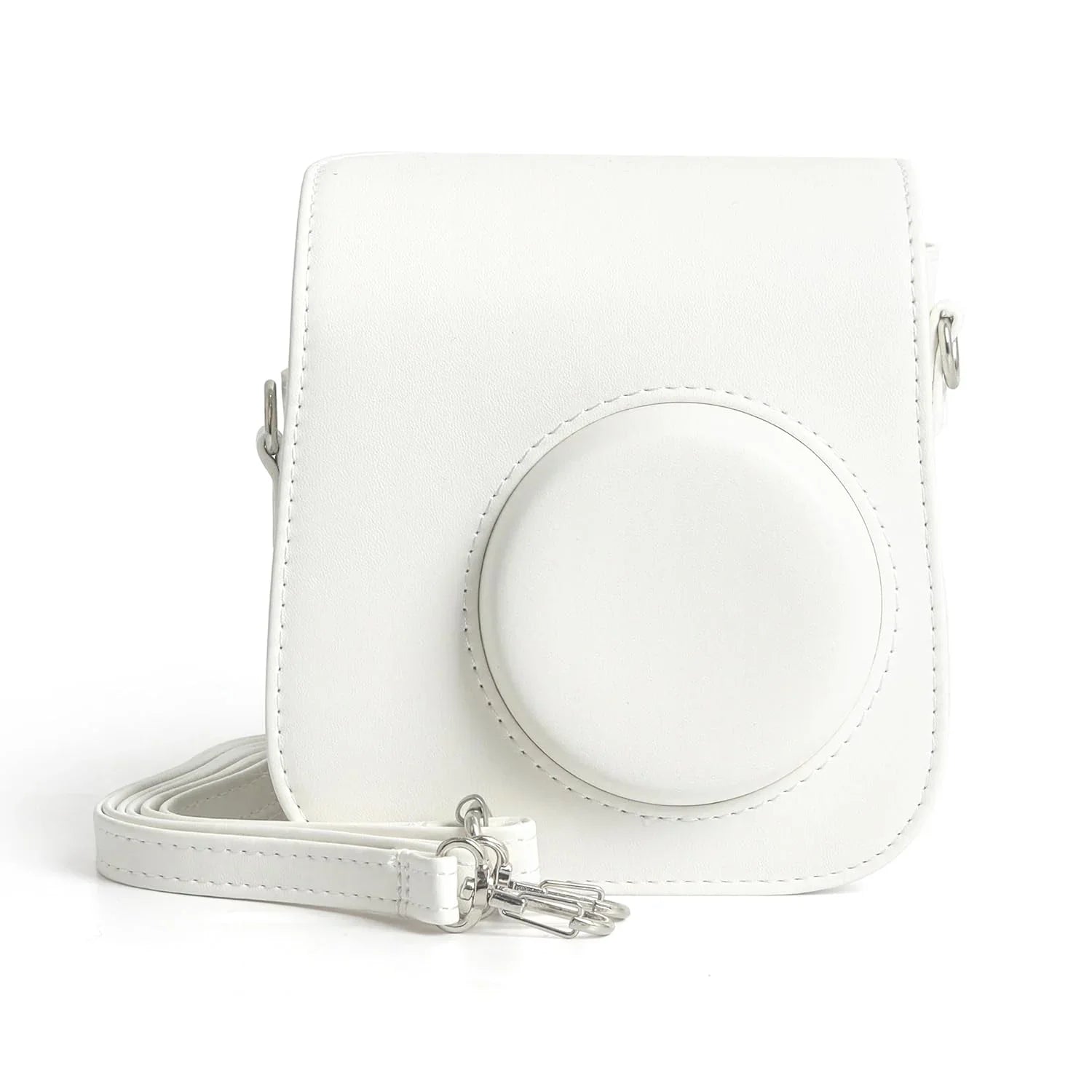 PU Leather Camera Case for Instax Mini SE – Protective Pouch with Adjustable Shoulder Strap - White - Jaiman Toys