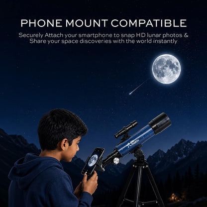 Pie Matrix Neo 50/360 HD Refractor Telescope for Kids & Beginners with 36x Magnification, 360° Rotating Tripod, Phone Holder & Travel Bag
