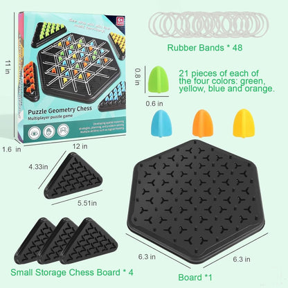 Triangle Chess Triggle Rubber Band Strategy Board Game | STEM Geoboard Puzzle for Kids & Adults | 2–4 Player Family Brain Teaser