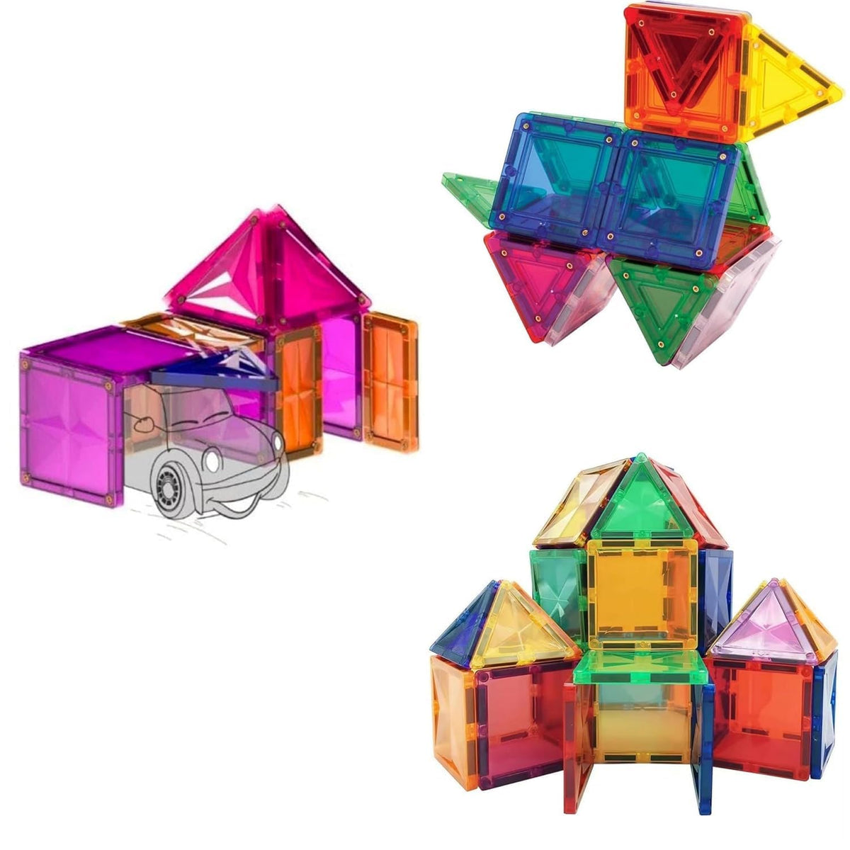 Zephyr Learning Steps Magnetix-2 Magnetic Tiles Building Set – 16 Pieces, 30+ Models, Ages 3+