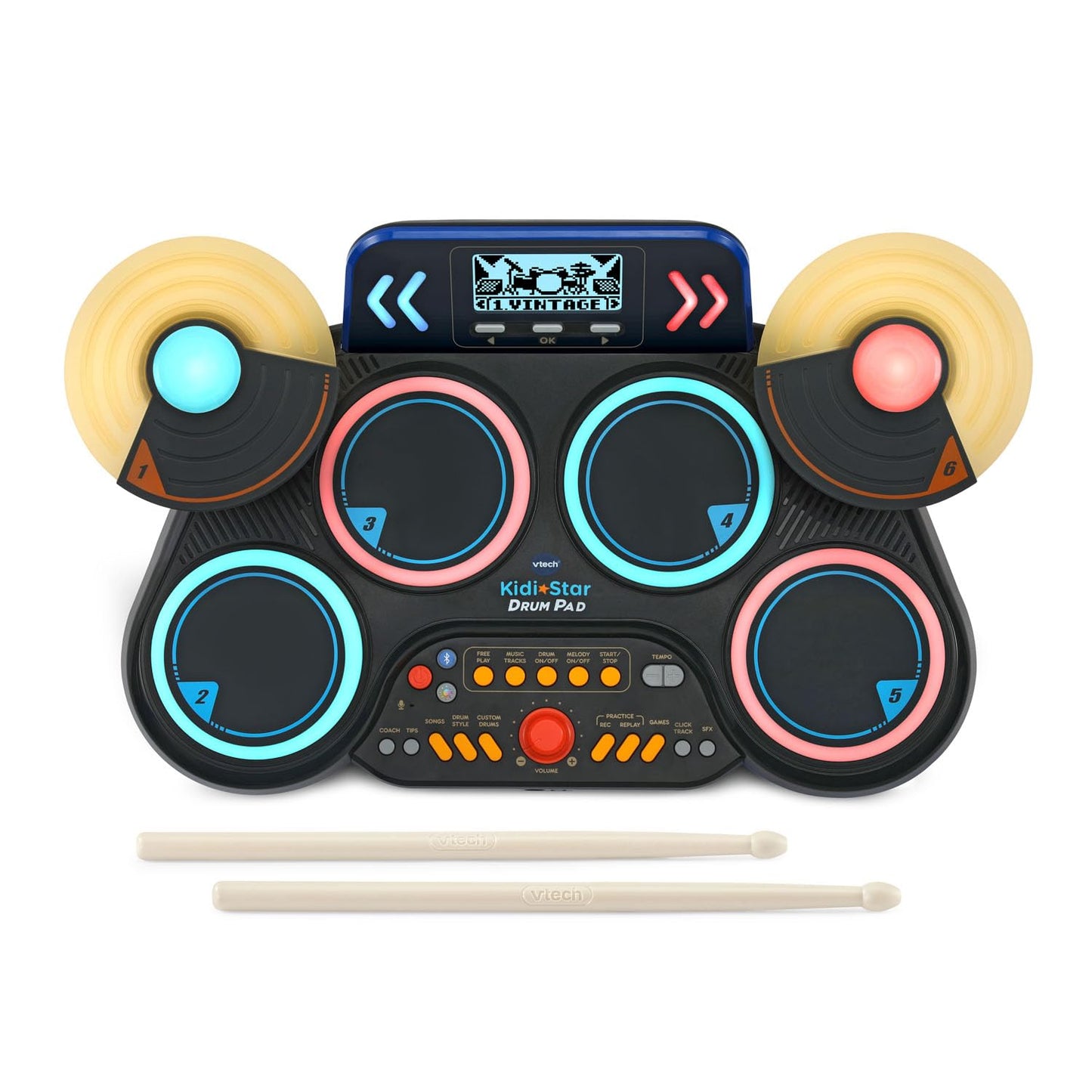 VTech KidiStar Drum Pad | Interactive Electronic Drum Kit with Drumsticks, Music, Learning Games & LCD Display | Ages 5+