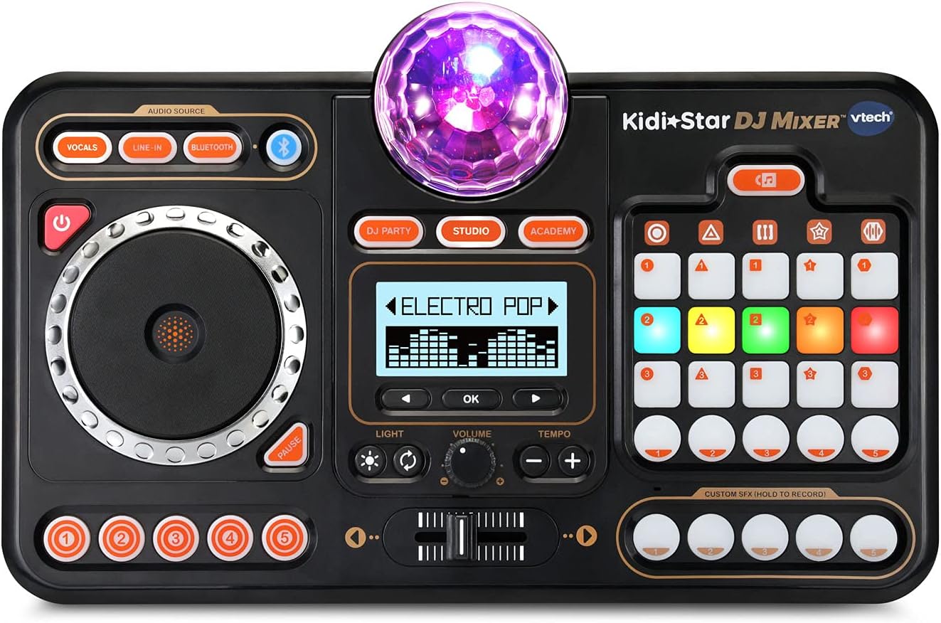 VTech Kidi Star DJ Mixer | Kids DJ Mixing Console with Bluetooth, DJ Turntable, Recording Studio, Sound Effects, Party Lights & Music Games | Interactive Music Toy