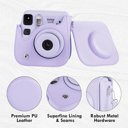 PU Leather Camera Case for Instax Mini SE – Protective Pouch with Adjustable Shoulder Strap - Purple - Jaiman Toys