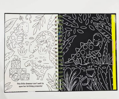 Dinosaur Scratch Art Activity Book for Kids –  Scratch Pages, Colouring Sheets, Stylus & Bonus Story
