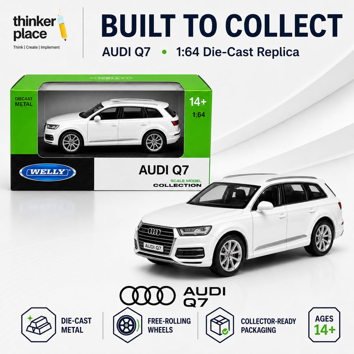 Welly 1:64 Audi 2015 Q7 White Die-Cast Metal Model Car