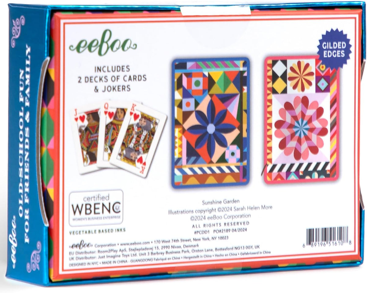 EeBoo Sunshine Garden Playing Cards – 2 Gilded Decks in Gift Box