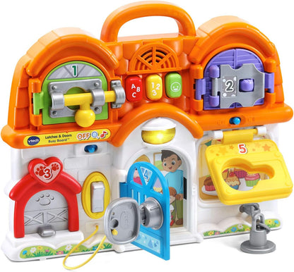 VTech Latches & Doors Busy Board, Multicolor | Interactive Montessori Learning Activity Board with Locks, Keys, Lights, Music & Educational Games for Toddlers