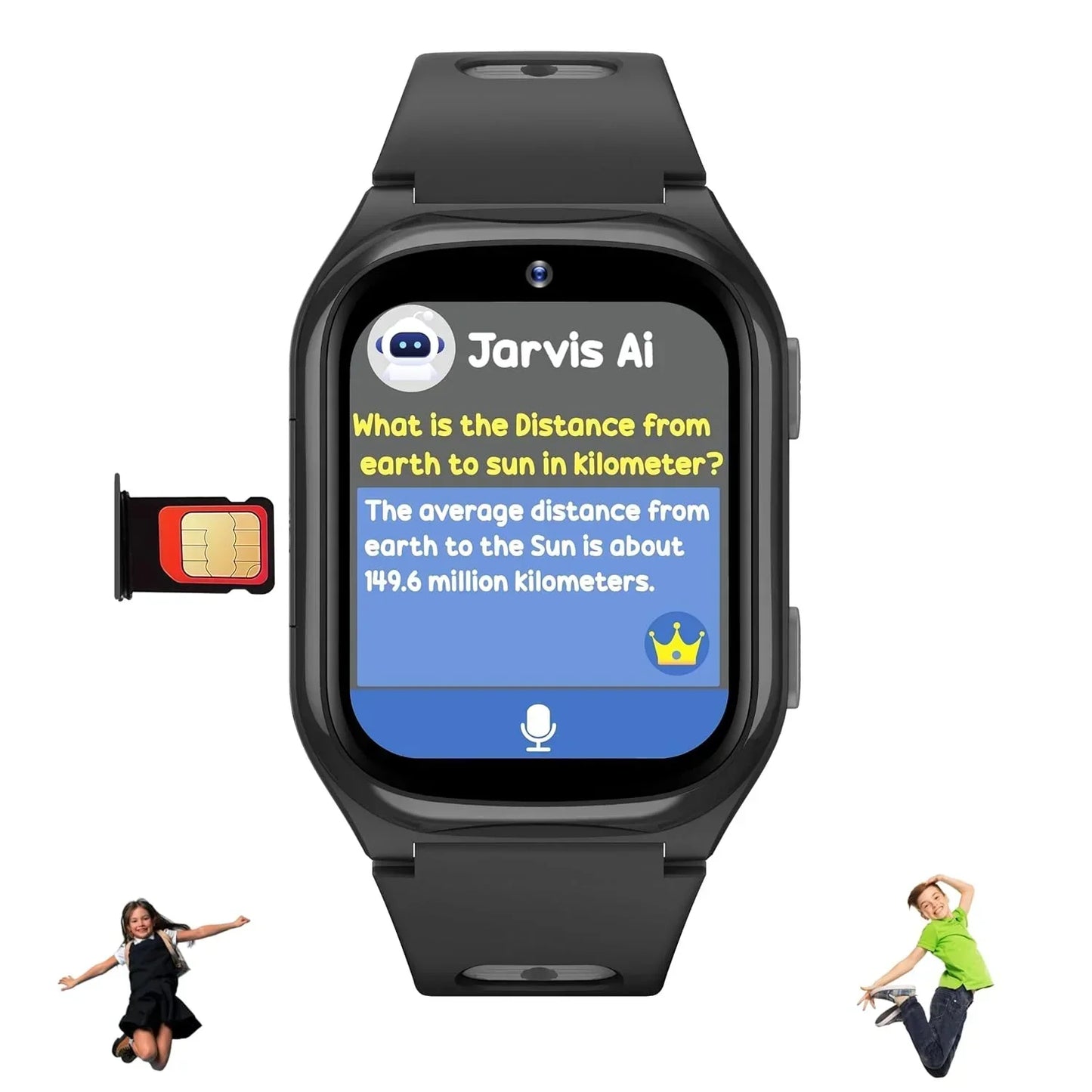 SPIKY Android 4G Video Calling Kids Smartwatch with Built in Jarvis AI | GPS Location Tracking | SOS, Water Resistant, 800 mah Super Battery | Suitable for 4 to 14 Years Kids- 3 colors