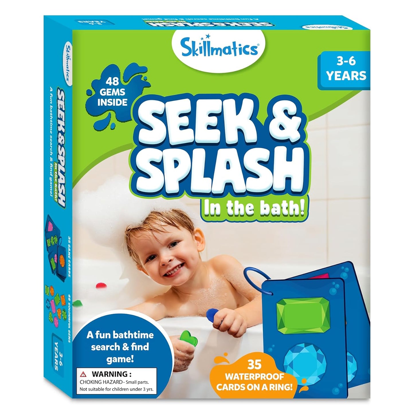 Skillmatics Seek & Splash Bath Toys - Search and Find Gem Game, Bathtub, Baby Pool & Summer Toys for Toddlers, Kids, Preschoolers, Waterproof Cards, Gifts for Boys & Girls Ages 3, 4, 5, 6