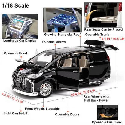 CHE-ZHI 1:18 Toyota Alphard Alloy Metal Diecast Car Openable Door – Pull Back with Sound & Light