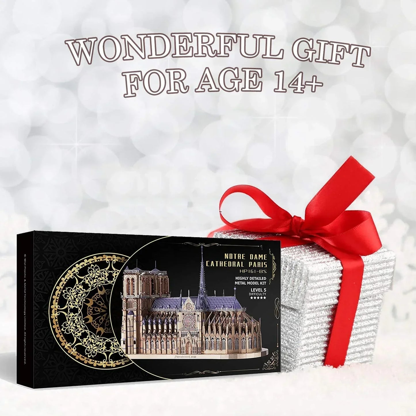 Piececool  3D Metal Puzzle Notre Dame Cathedral Paris Model – 382 Pieces – Level 5 Difficulty – Stainless Steel DIY Architecture Model Kit- Age16+