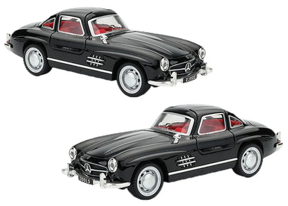 JOY JUNCTION Mercedes-Benz 300SL 1:32 Scale Alloy Metal Pullback Die-Cast Car – Black with Lights, Music & Openable Doors - Jaiman Toys