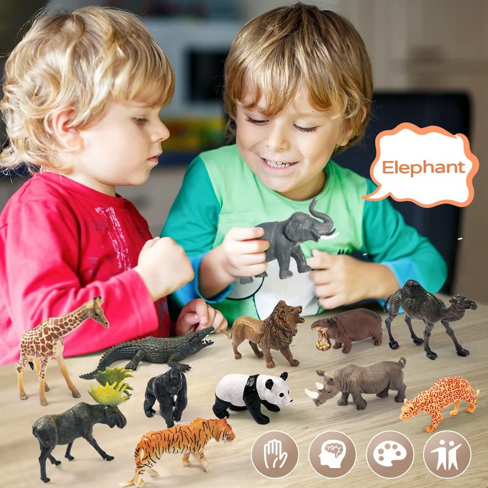 FRUSE Safari Animal Figures Toys with 12 PCS Zoo Animals for Toddlers 3-5 | Wild Zoo Animal Figurines, Realistic African Jungle Playset, Tiger, Lion, Storage Box, Toddler Learning Toys, Gifts for Kids