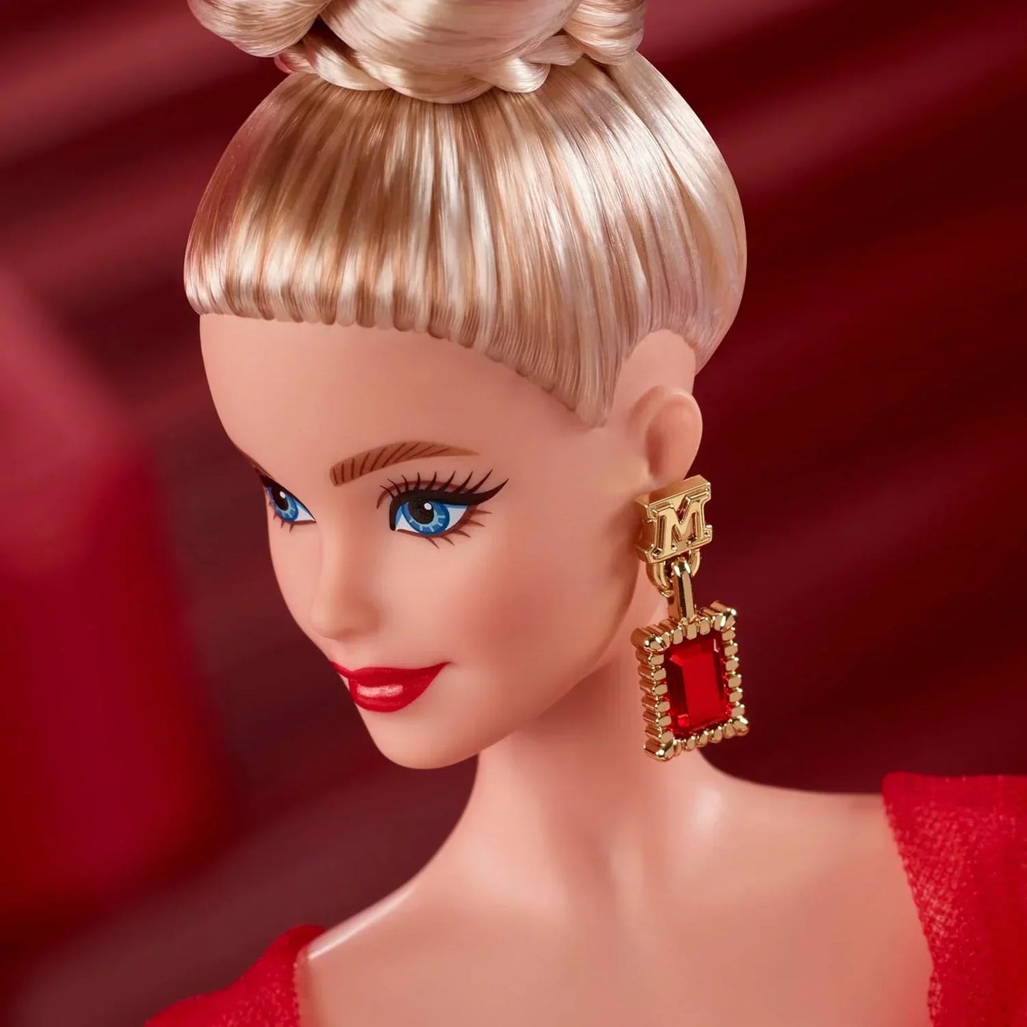 Barbie Signature Doll, Mattel 80th Anniversary Collectible in Glittery Red Tulle Gown with Drop Earrings and Sheer Gloves, Blonde Hair - Jaiman Toys