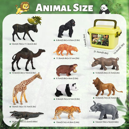 FRUSE Safari Animal Figures Toys with 12 PCS Zoo Animals for Toddlers 3-5 | Wild Zoo Animal Figurines, Realistic African Jungle Playset, Tiger, Lion, Storage Box, Toddler Learning Toys, Gifts for Kids